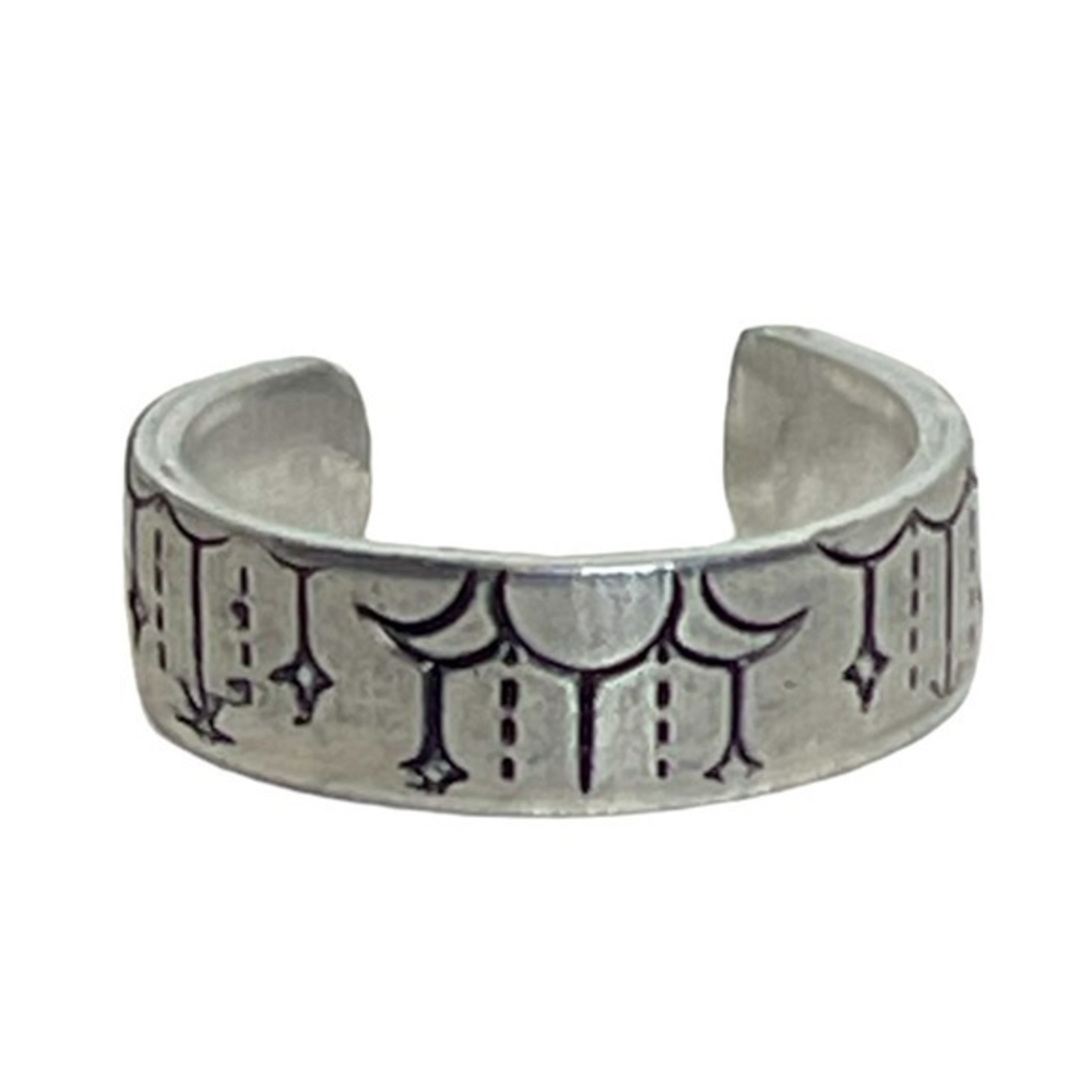 Handmade 8/9 stamped celestial boho moon silver hypoallergenic‎ adjustable ring